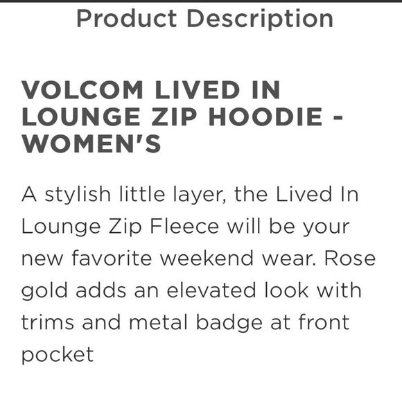 VOLCOM WOMEN’S LIVED IN LOUNGE ZIP HOODIE FLEECE WITH A KANGAROO POCKET NWO/T - Picture 4 of 5